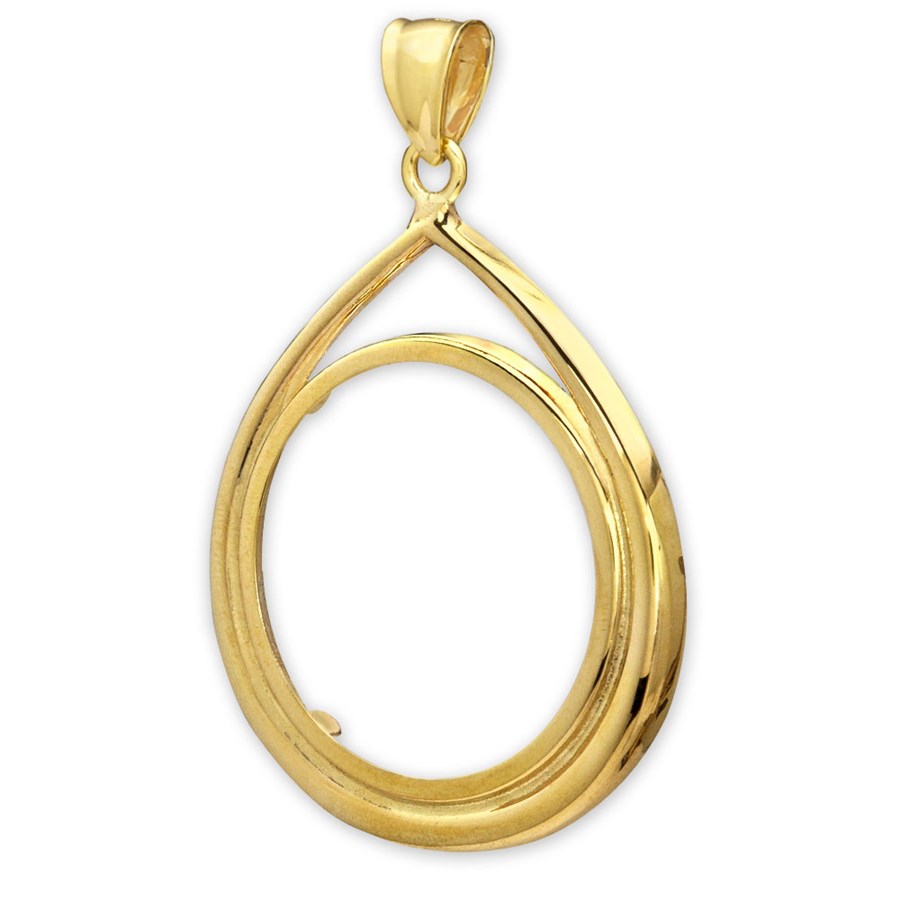 14K Gold Prong Tear Drop Coin Bezel - 27 millimeter