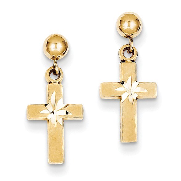 14k Gold Satin & Diamond Cut Cross Earrings