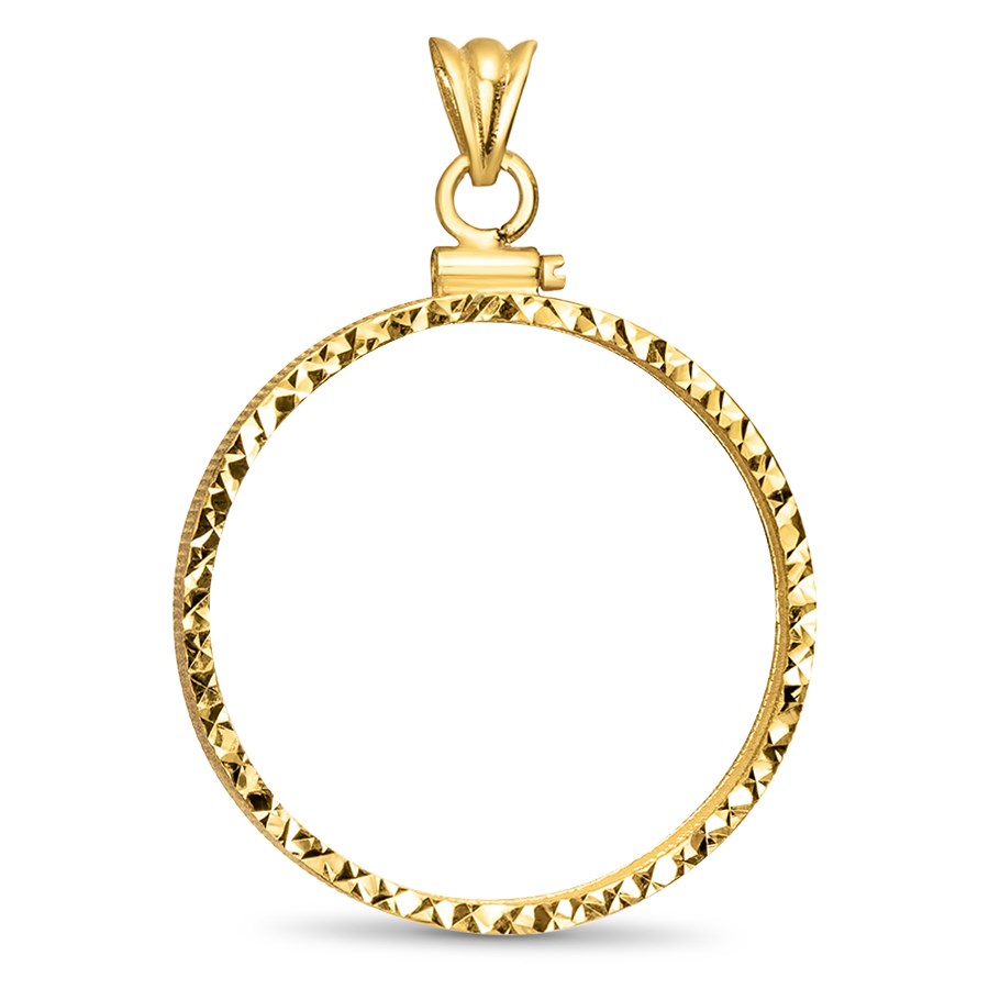 14K Gold Screw-Top Diamond-cut Coin Bezel - 16.5 mm