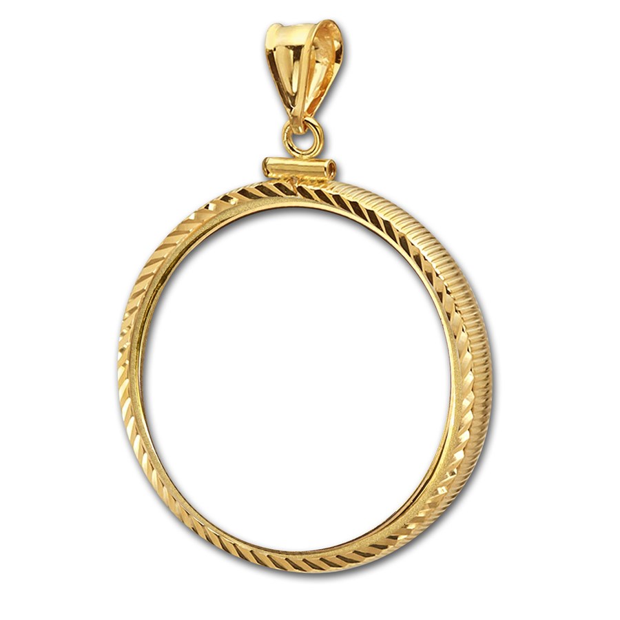 14K Gold Screw-Top Diamond-Cut Coin Bezel - 27 mm