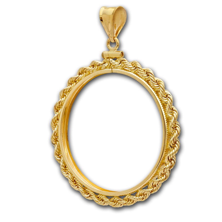 14K Gold Screw-Top Rope Polished Coin Bezel - 34.2 mm