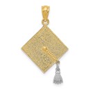 14k Gold Two-tone 3-D Graduation Cap w/Moveable Tassel Pendant