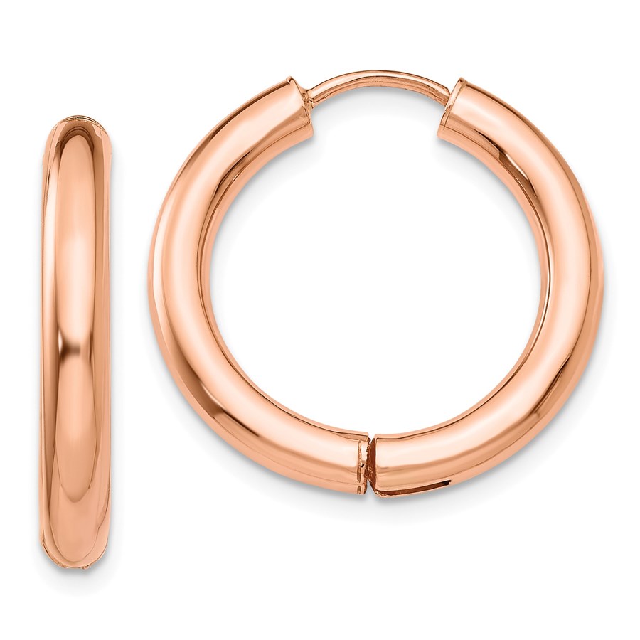 14k Hollow Rose Gold Hinged Hoop Earrings