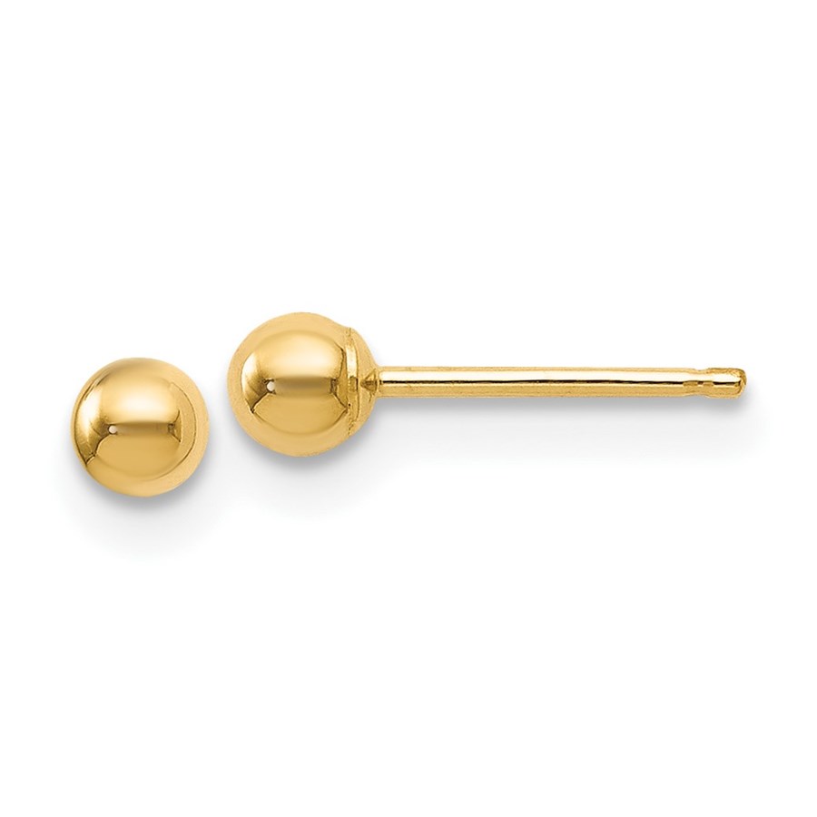 14K Polished 3mm Ball Post Earrings - 3 mm