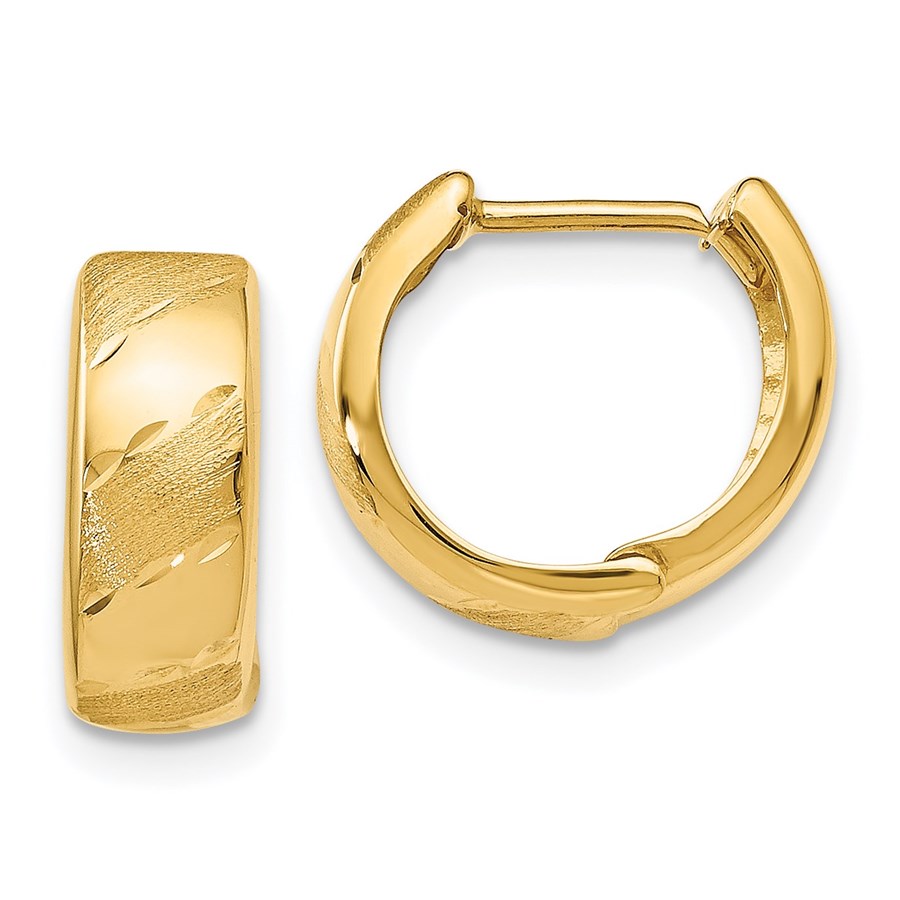 14K Polished and Satin Hinged Hoop Earrings - 12 mm