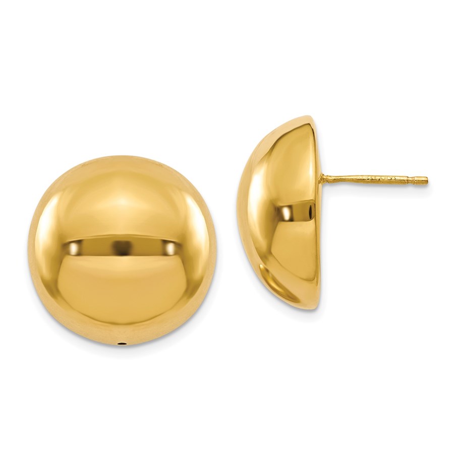 14K Polished Hollow Domed Post Earrings - 19 mm