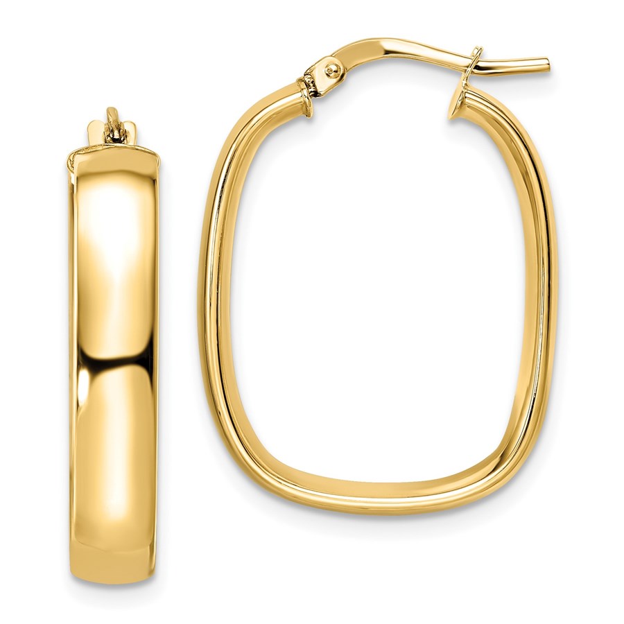 14K Polished Squared Oval Hoop Earrings - 28 mm