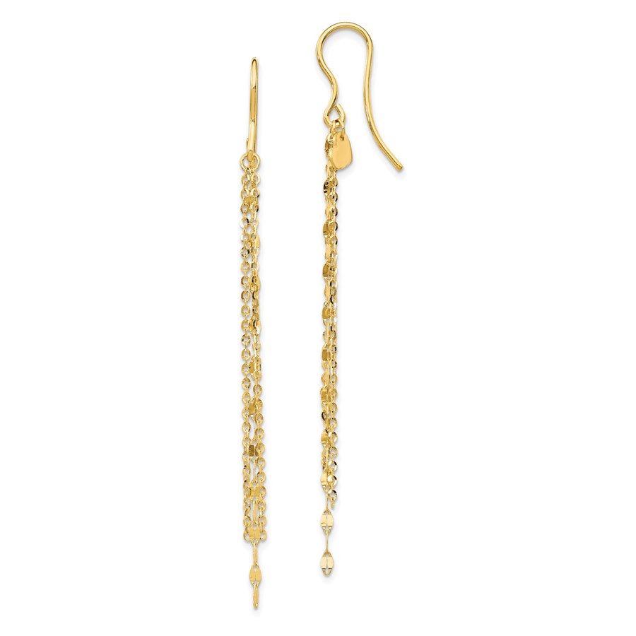 14K Polished Tassel Dangle Shephard Hook Earrings - 75 mm