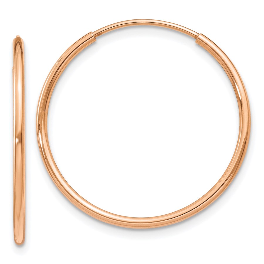 14k Rose Gold 1.2mm Polished Endless Hoop Earrings - 22 mm