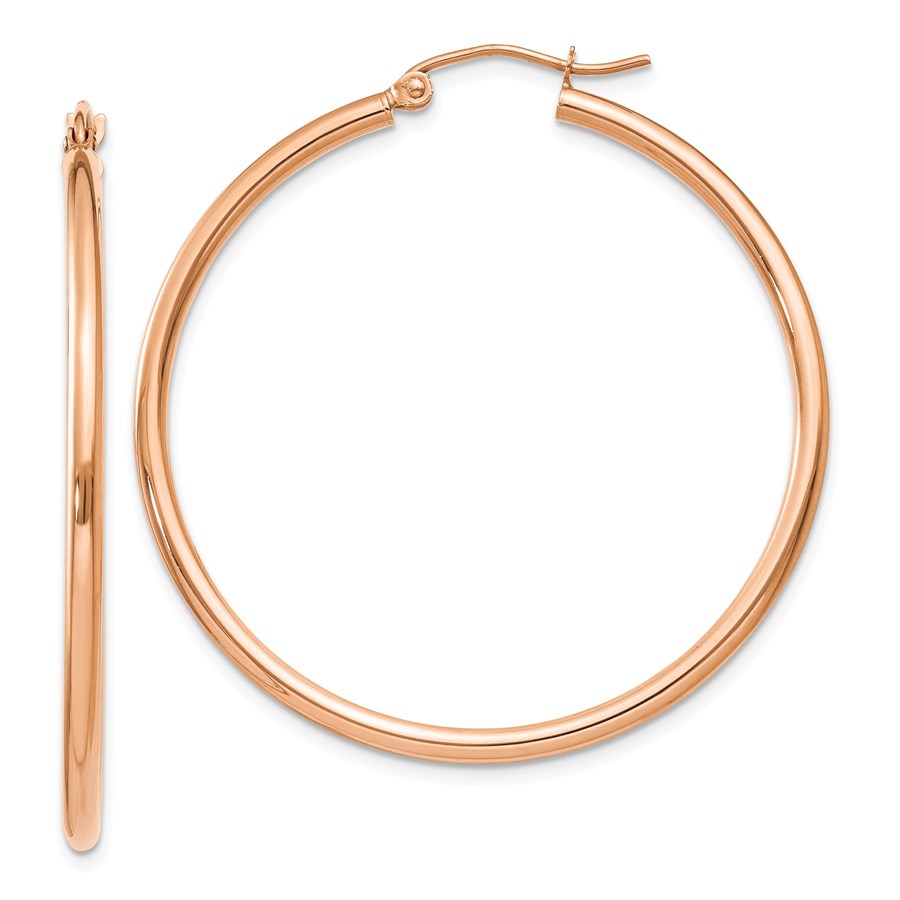 14k Rose Gold 2 mm Polished Hoop Earrings