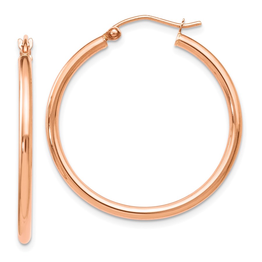 14K Rose Gold 2mm Polished Hoop Earrings - 30 mm