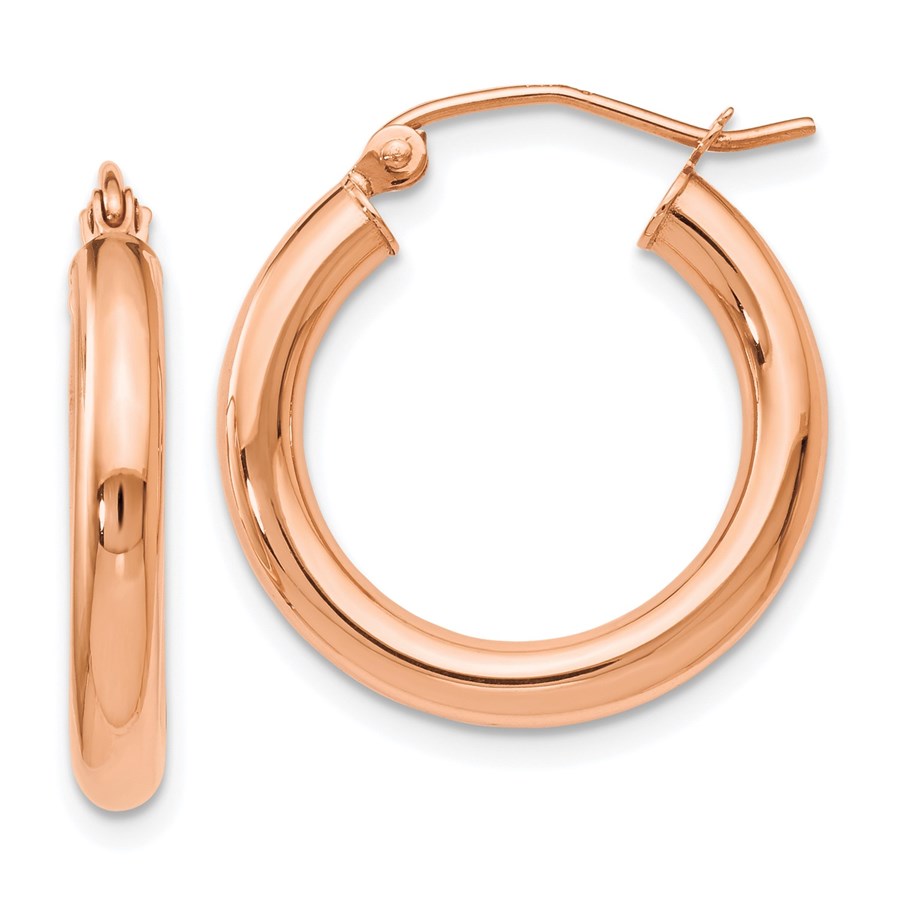 14K Rose Gold 3mm Polished Hoop Earrings - 20 mm