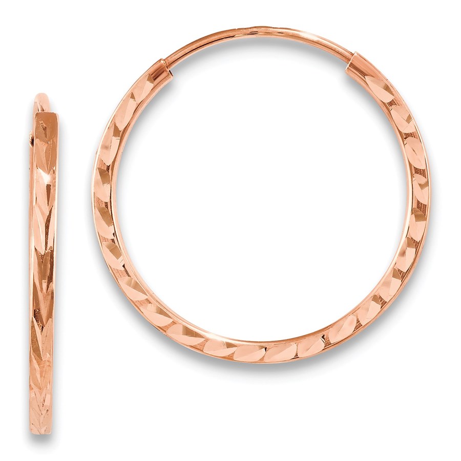 14k Rose Gold D/C Square Tube Endless Hoop Earrings - 20.25 mm