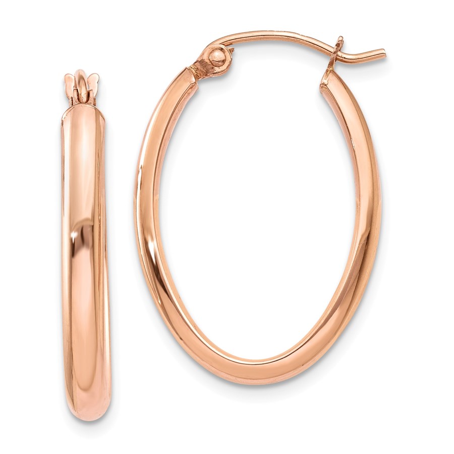 14k Rose Gold Half-Round Oval Hoop Earrings