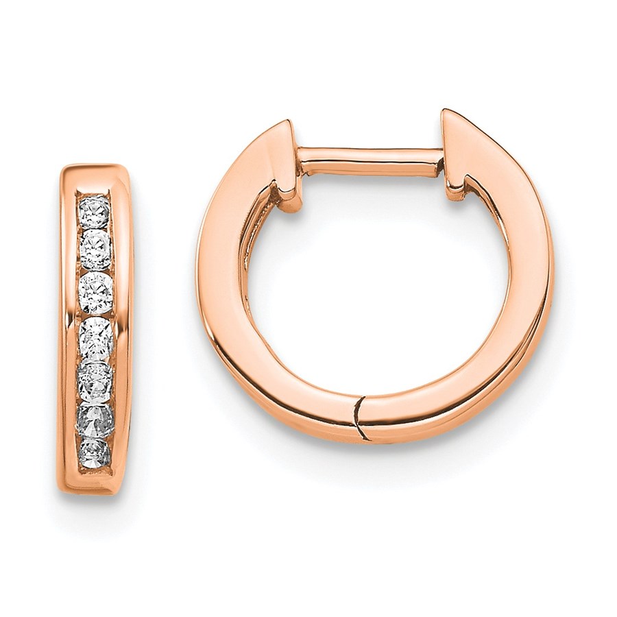 14k Rose Gold Polished Diamond Hoop Huggie Earrings -11 mm