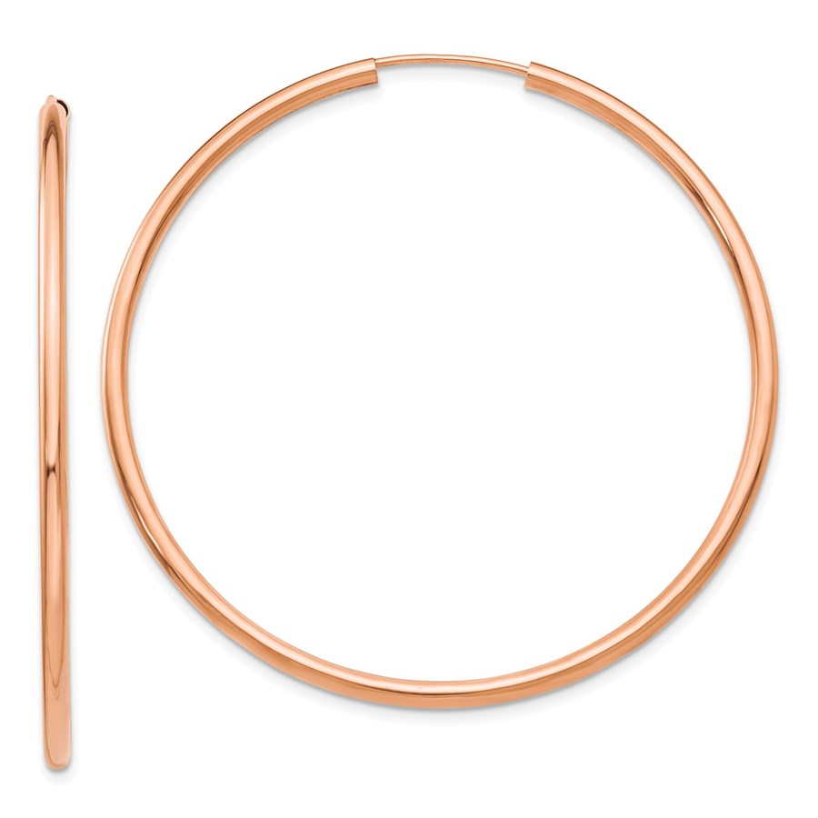 14k Rose Gold Polished Endless 2 mm Hoop Earrings - 48 mm