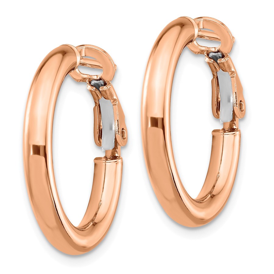 14k Rose Gold Polished Round Hoop Earrings - 3x15 mm