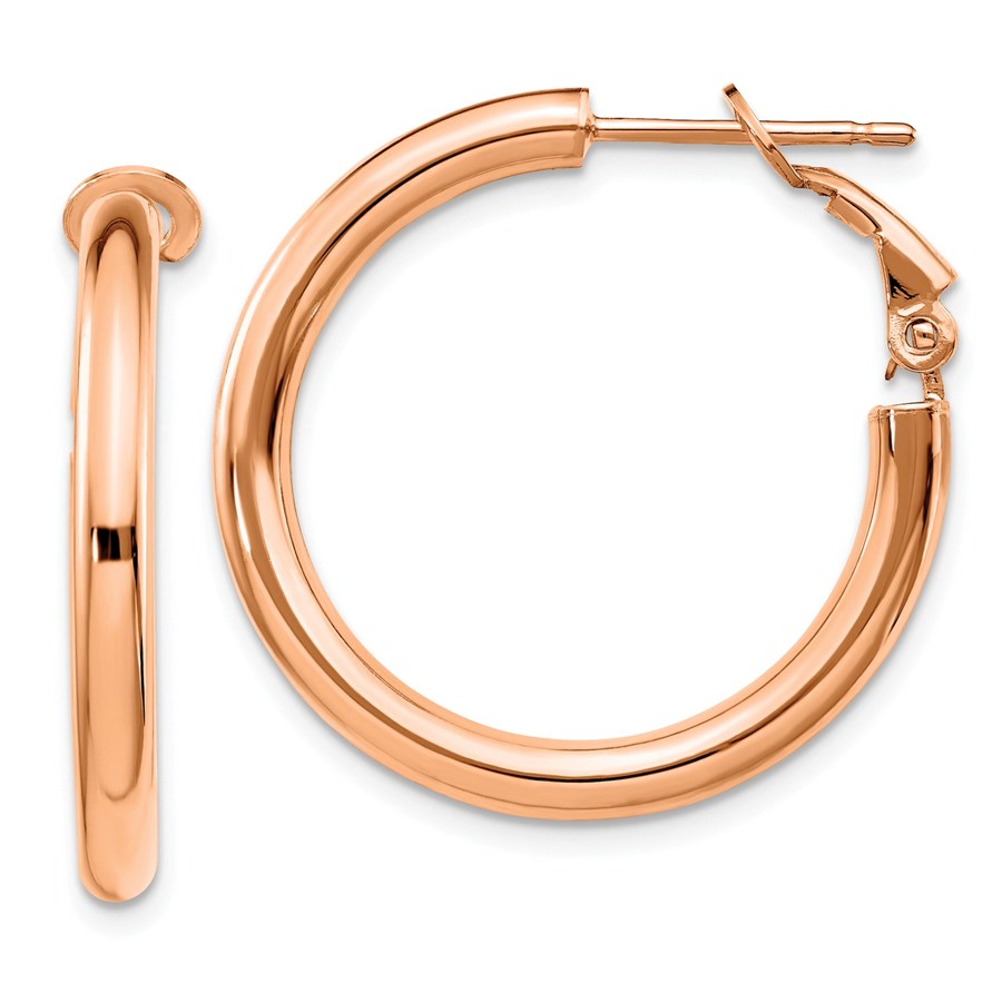 14k Rose Gold Polished Round Hoop Earrings - 3x20 mm