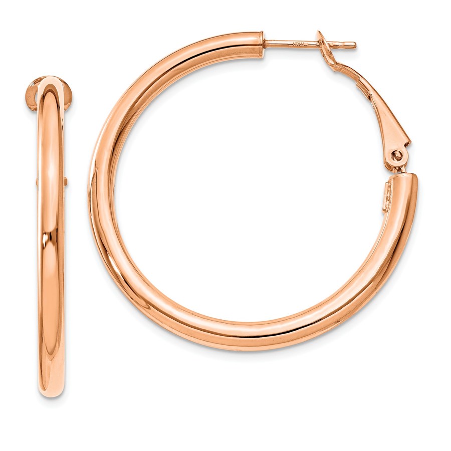 14k Rose Gold Polished Round Hoop Earrings - 3x30 mm