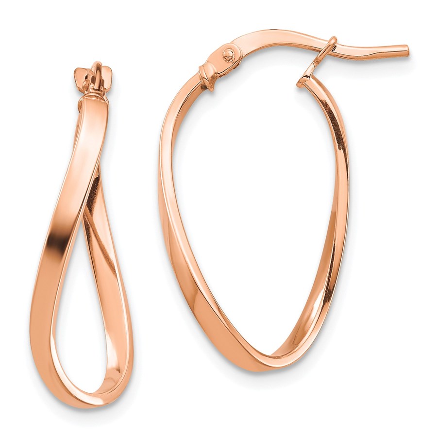 14k Rose Gold Polished Wavy Hoop Earrings - 2 mm