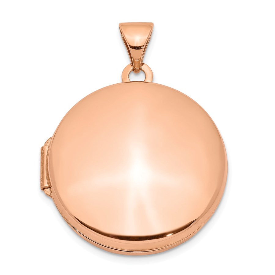 14k Rose Gold Round Plain Flat Locket - 20 mm