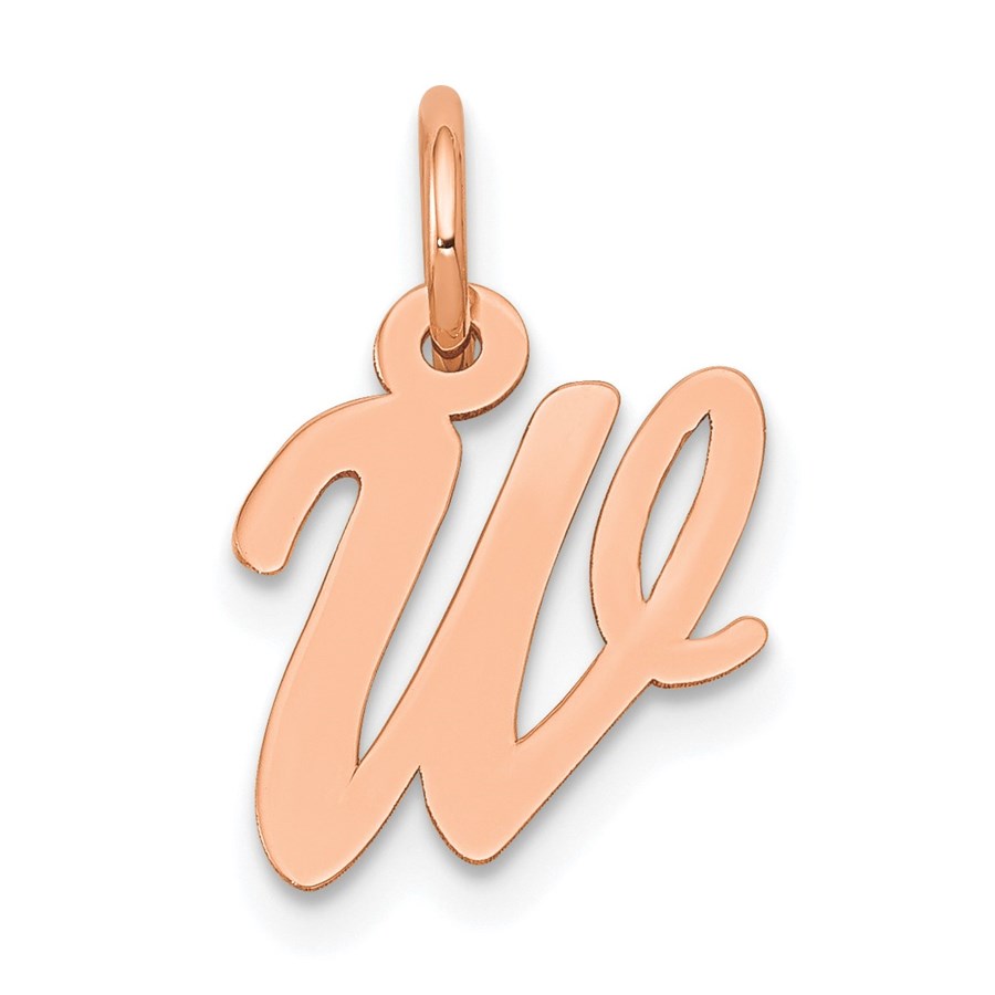 14K Rose Gold Small Script Letter W Initial Charm