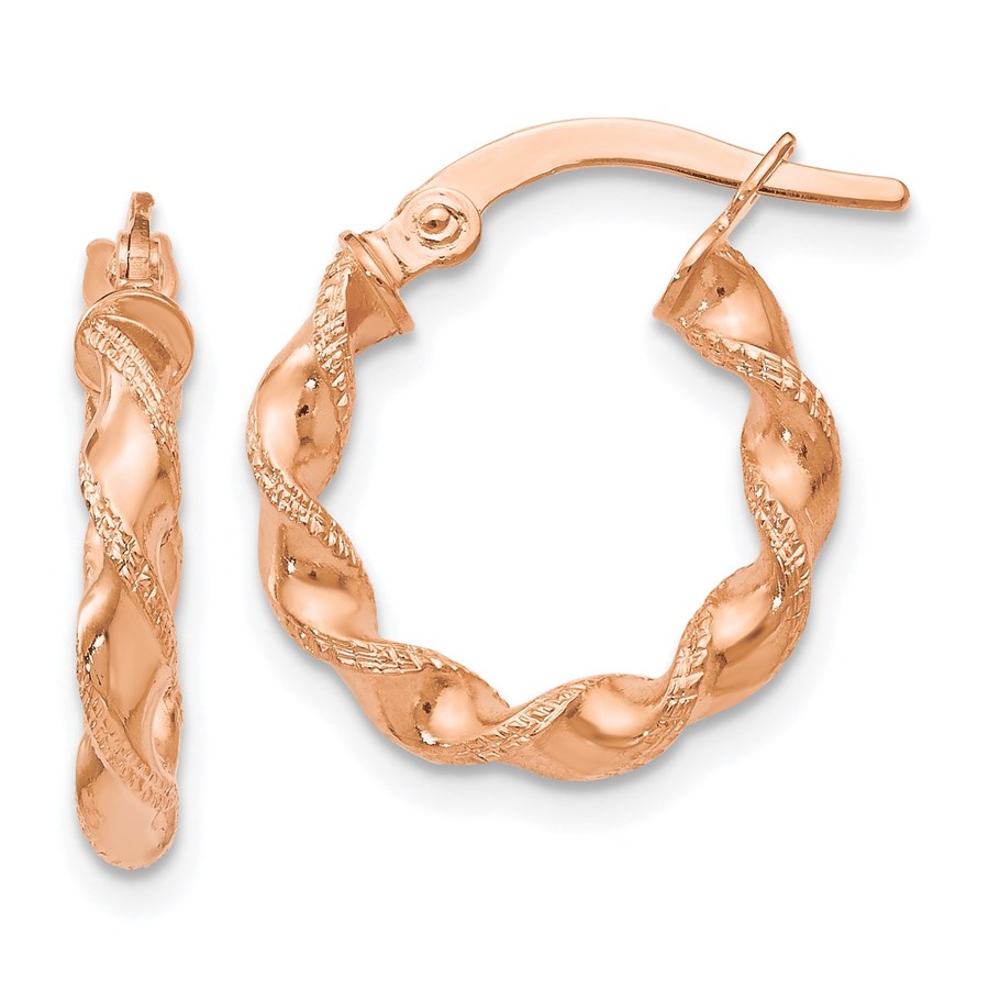 14K Rose Gold Twisted Hoop Earrings - 16 mm