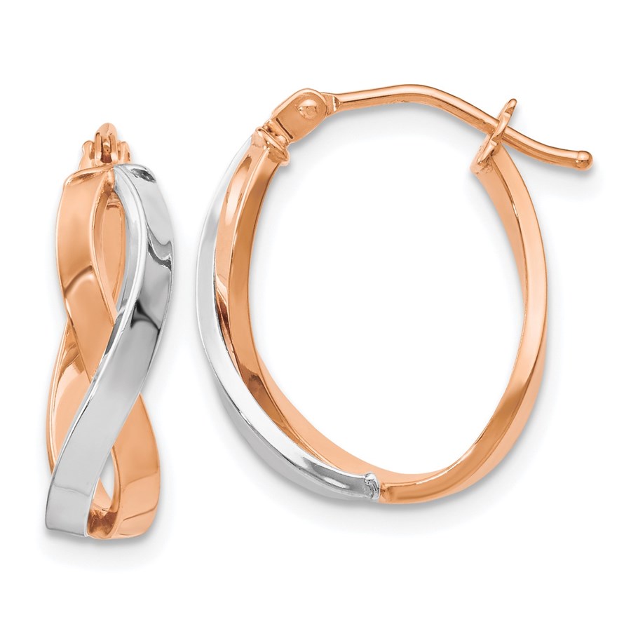 14K Rose Gold Two-tone Polished Hinged Hoop Earrings - 18 mm