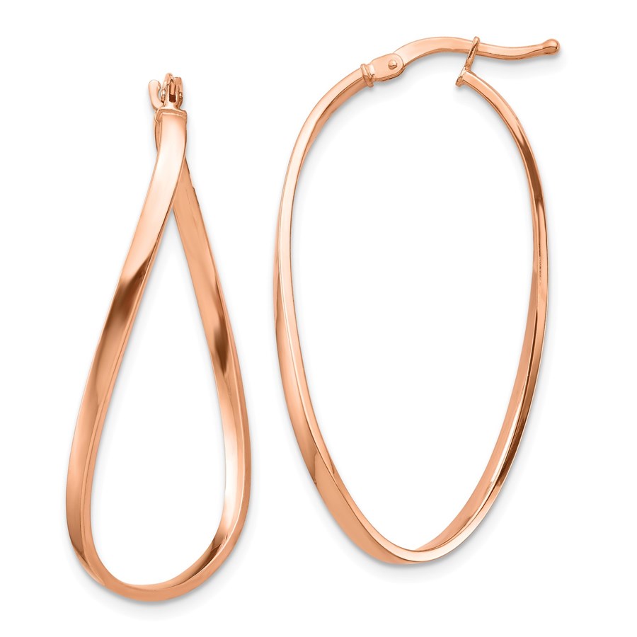 14k Rose Gold White Gold Wavy Hoop Earrings - 2 mm