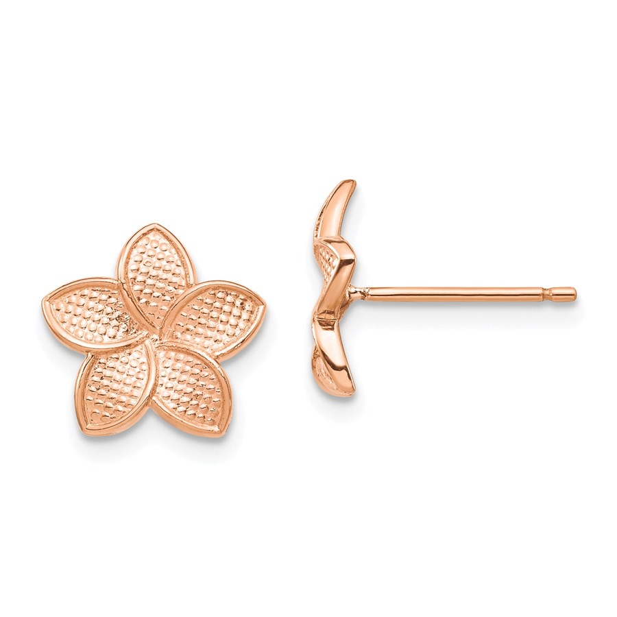 14k Rose Polished & Textured Plumeria Post Earrings