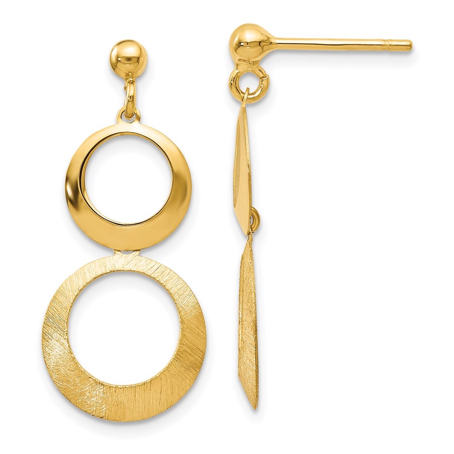 14K Scratch Finish Circle Post Dangle Earrings - 28 mm