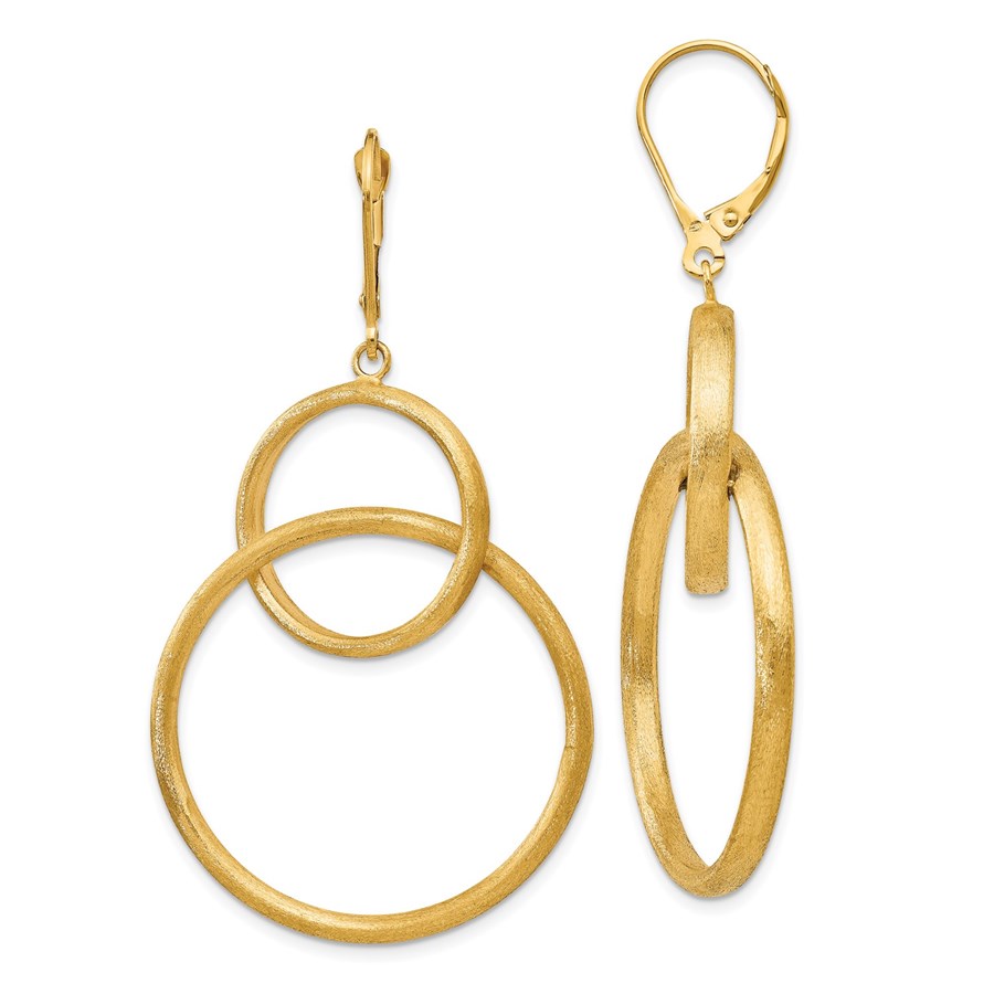 14K Scratch Finish Round Leverback Earrings - 59 mm