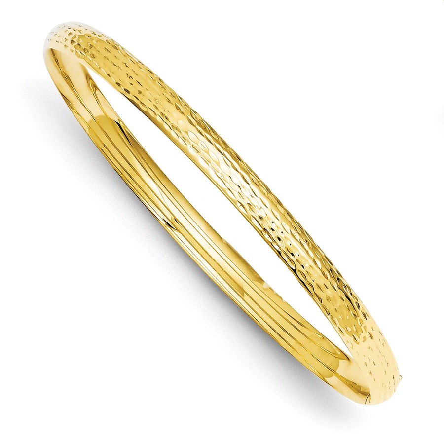 14k Solid Gold 6 mm Diamond Cut Fancy Hinged Bangle Bracelet