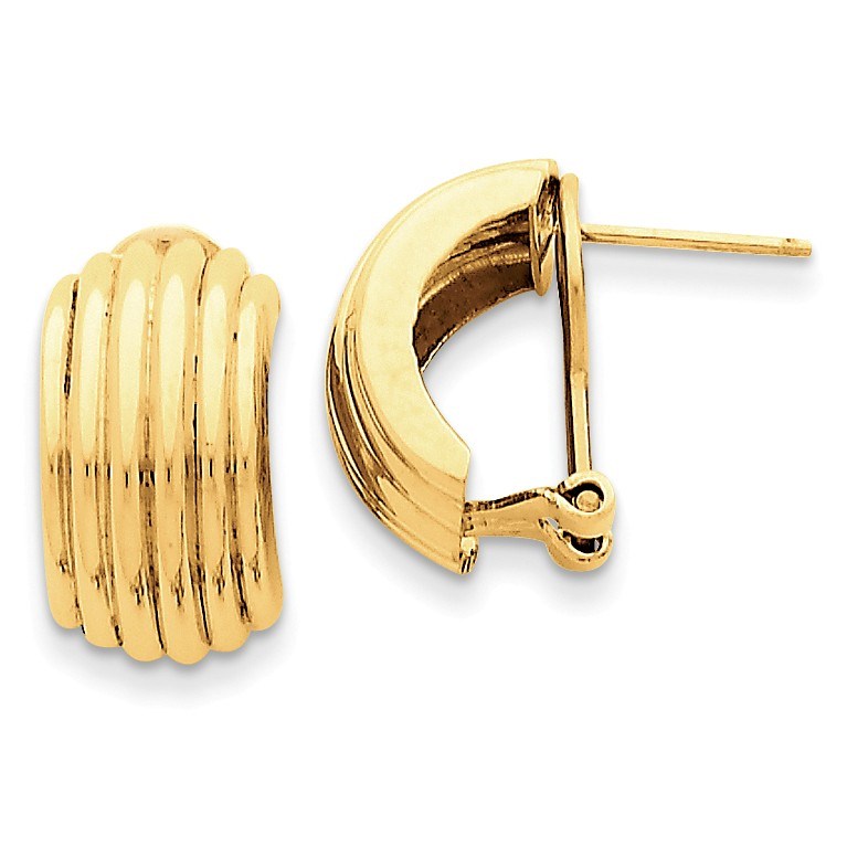 14k Solid Gold Polished Fancy Omega Back Post Earrings