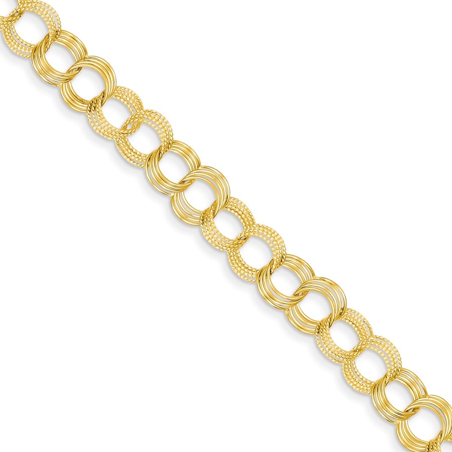 14k Solid Gold Triple Link Charm Bracelet