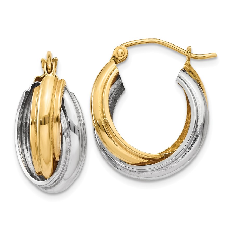 Buy 14k Solid Gold Two-Tone Polished Double Hoop Earrings | APMEX