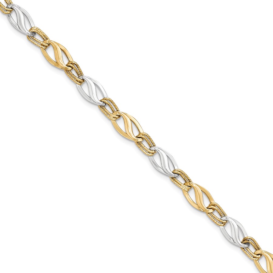 14k Solid Two-Tone Gold Polished & Diamond Cut Bracelet