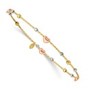 14k Tri-color Heart Diamond-cut Slip-on Bangle