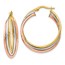 14K Tri-color Polished Twisted Hoop Earrings - 28 mm