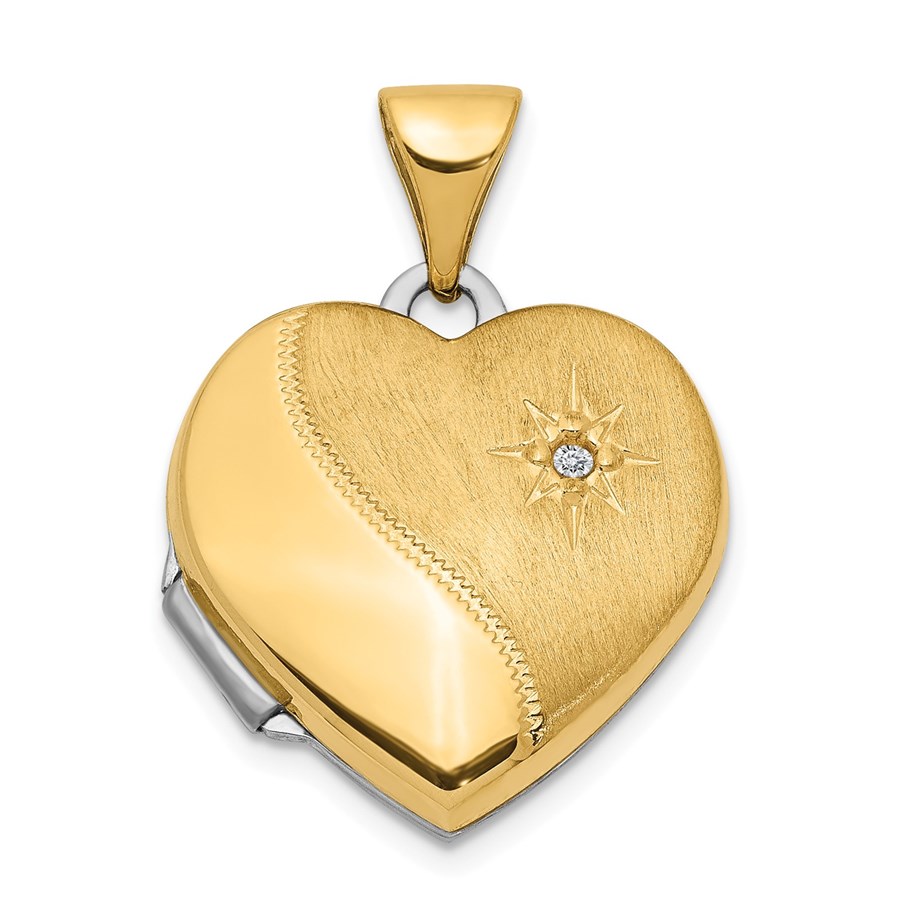 14k Two-Tone 15 mm Reversible Diamond Heart Locket