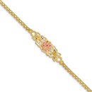 14K Two-tone Brushed Butterfly & Flowers Bracelet - 7 in.