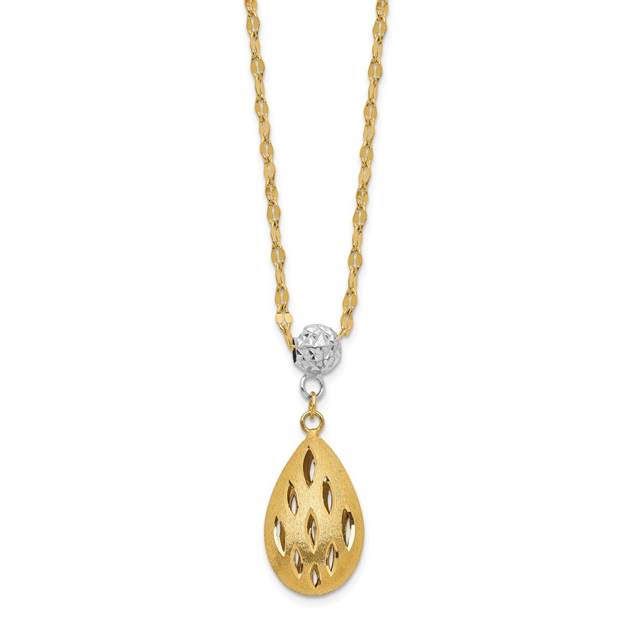 14k Two-Tone D/C Teardrop Dangle 2IN Ext Necklace - 20 in.