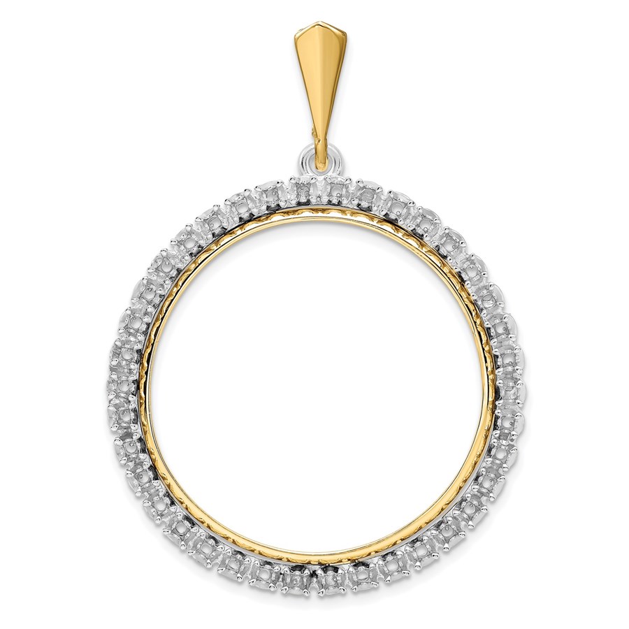 14K Two-tone Diamond 32 mm Prong Coin Bezel Mounting