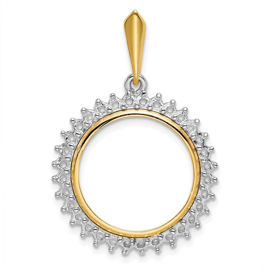 14K Two-tone Diamond Circle 18 mm Prong Coin Bezel Pendant