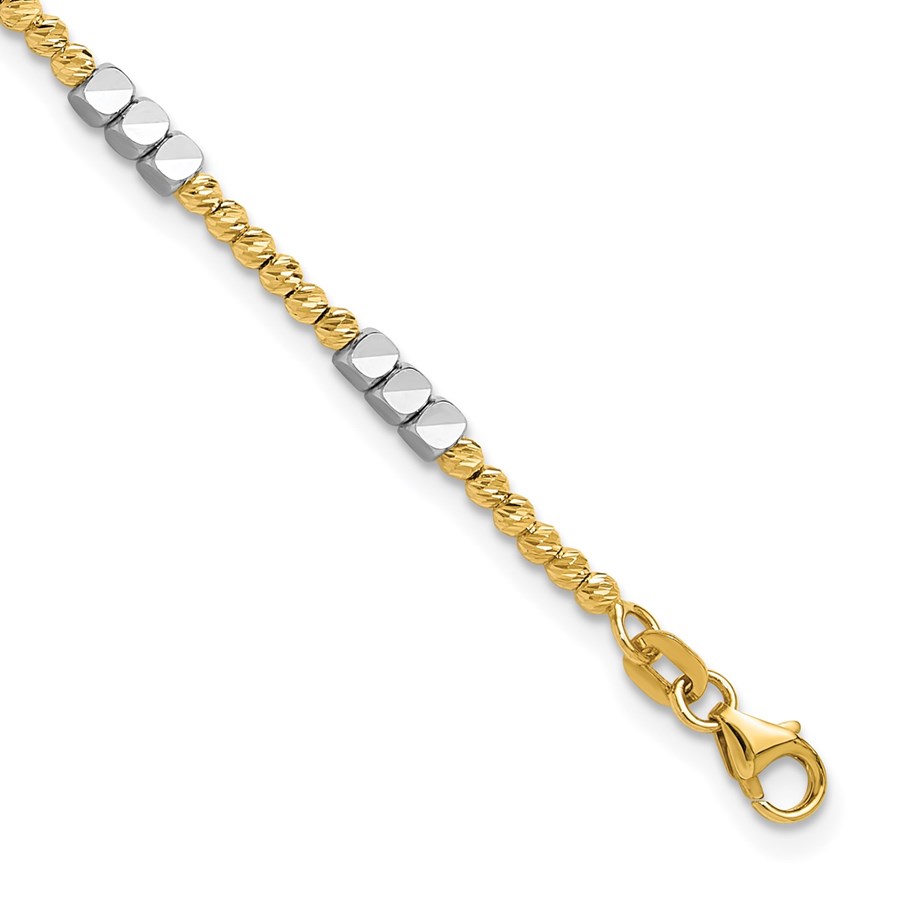 14K Two-tone Diamond-cut Beaded 7.5in Bracelet - 7 in.