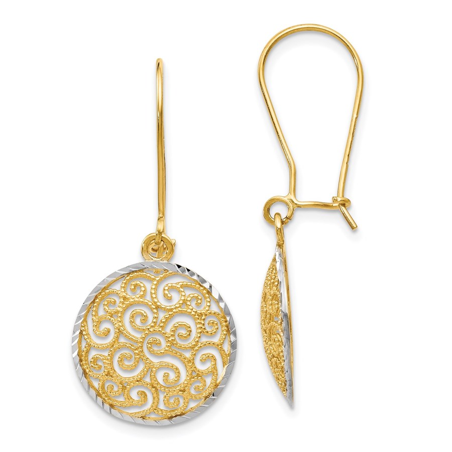 14K Two-tone Filigree Dangle Earrings - 31 mm