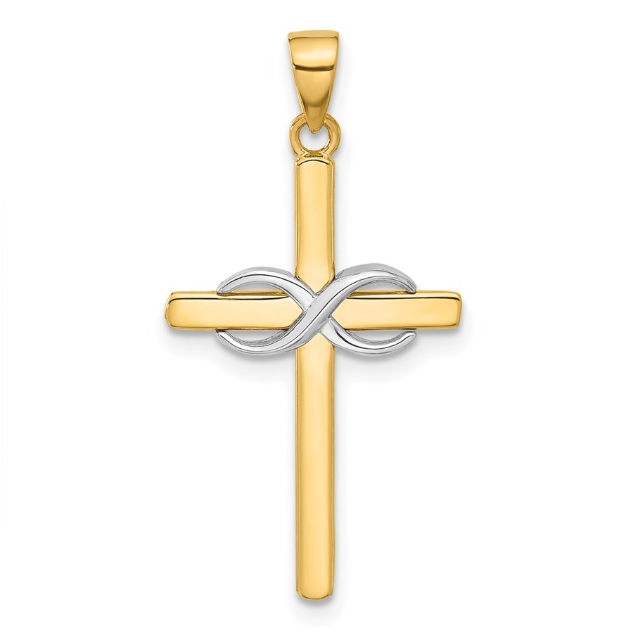 14K Two-tone Infinity Cross Pendant - 24 mm