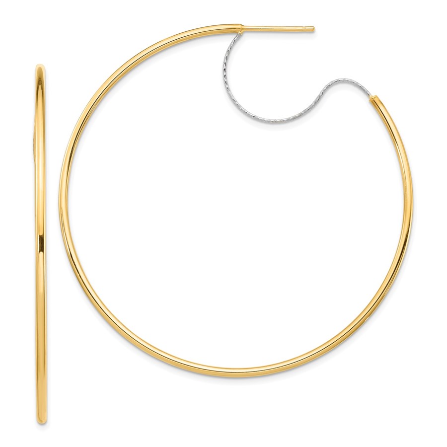 14k Two-Tone Large Polished Hoop Earrings - 2x55 mm