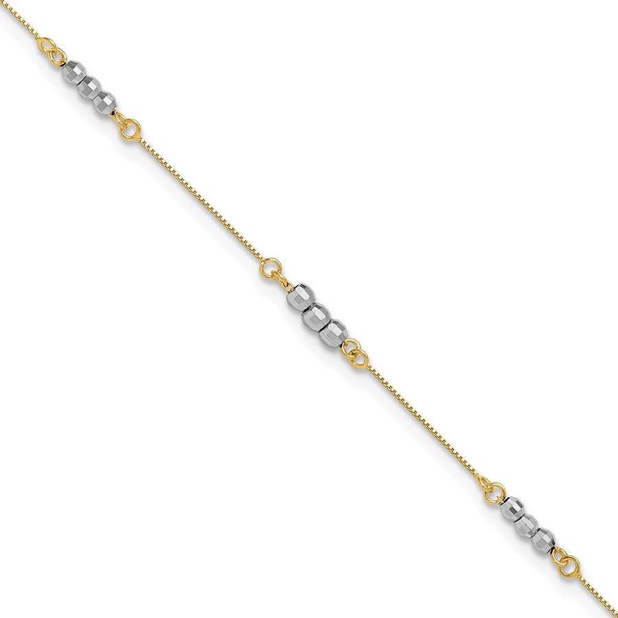 14K Two-tone Mirror Beaded Bracelet - 7.25 in.