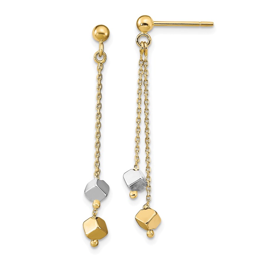 14K Two-tone Polished Beaded Post Dangle Earrings - 36.08 mm